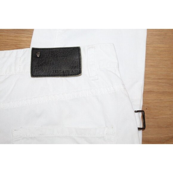 ZADIG & VOLTAIRE Eliot Boyfriend Crop High Rise Pants Button Fly Size 38 White - Picture 7 of 9